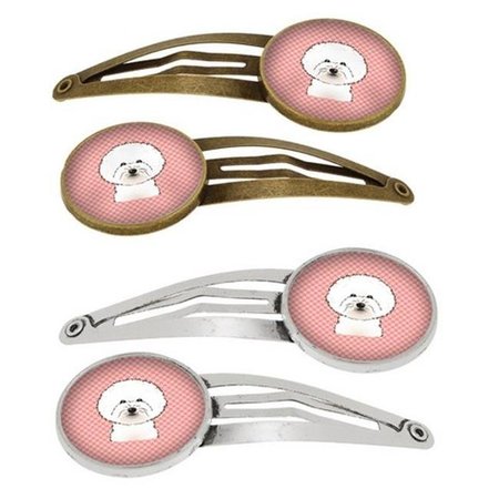 CAROLINES TREASURES Carolines Treasures BB1217HCS4 Checkerboard Pink Bichon Frise Barrettes Hair Clips; Set of 4 BB1217HCS4